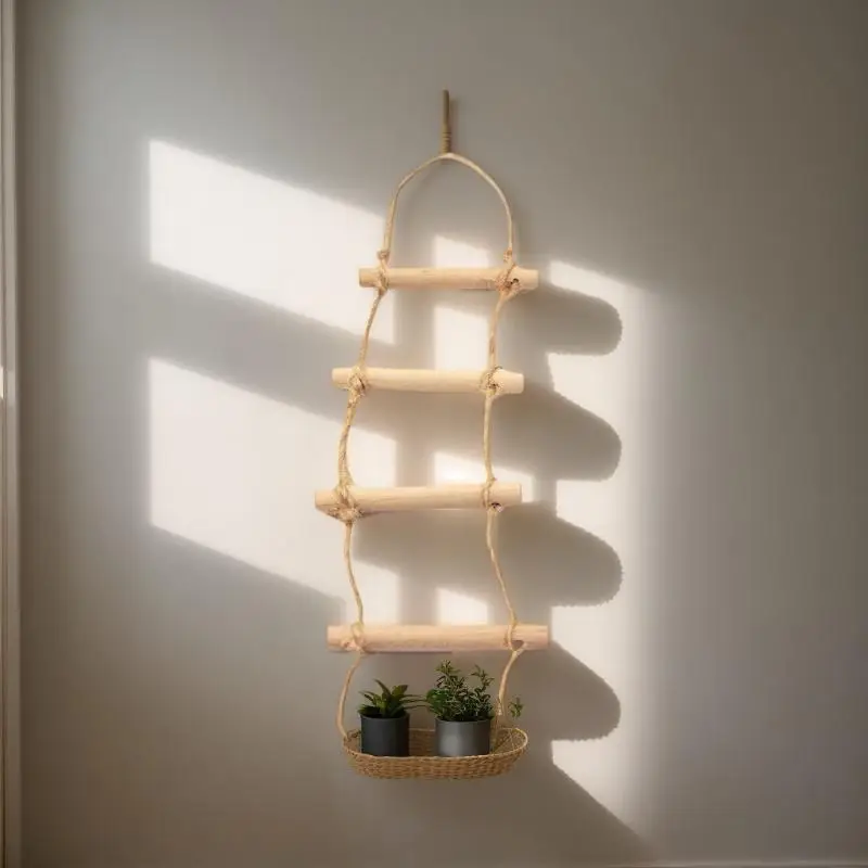 1 قطعة بيت الدمية البستنة المشهد ملحق ، مصغرة خشبية حبل القنب سلم معلق لعبة مجسمة للحيوانات الأليفة.