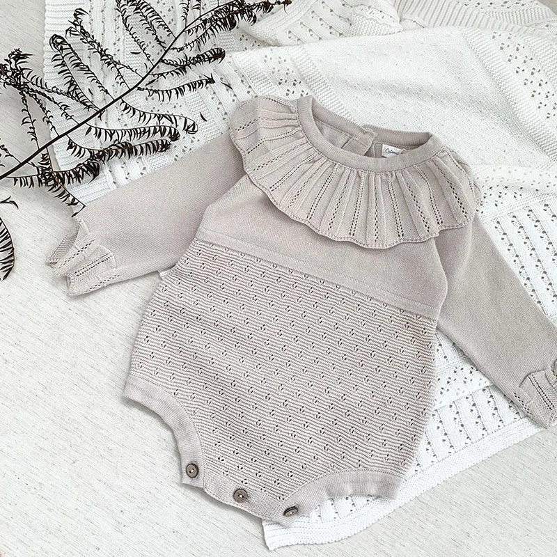 Newborn Baby Girls Long Sleeve Pure Color Knit Rompers Children Jumpsuit Autumn Infant Cute Kids Baby Girls Clothes Rompers