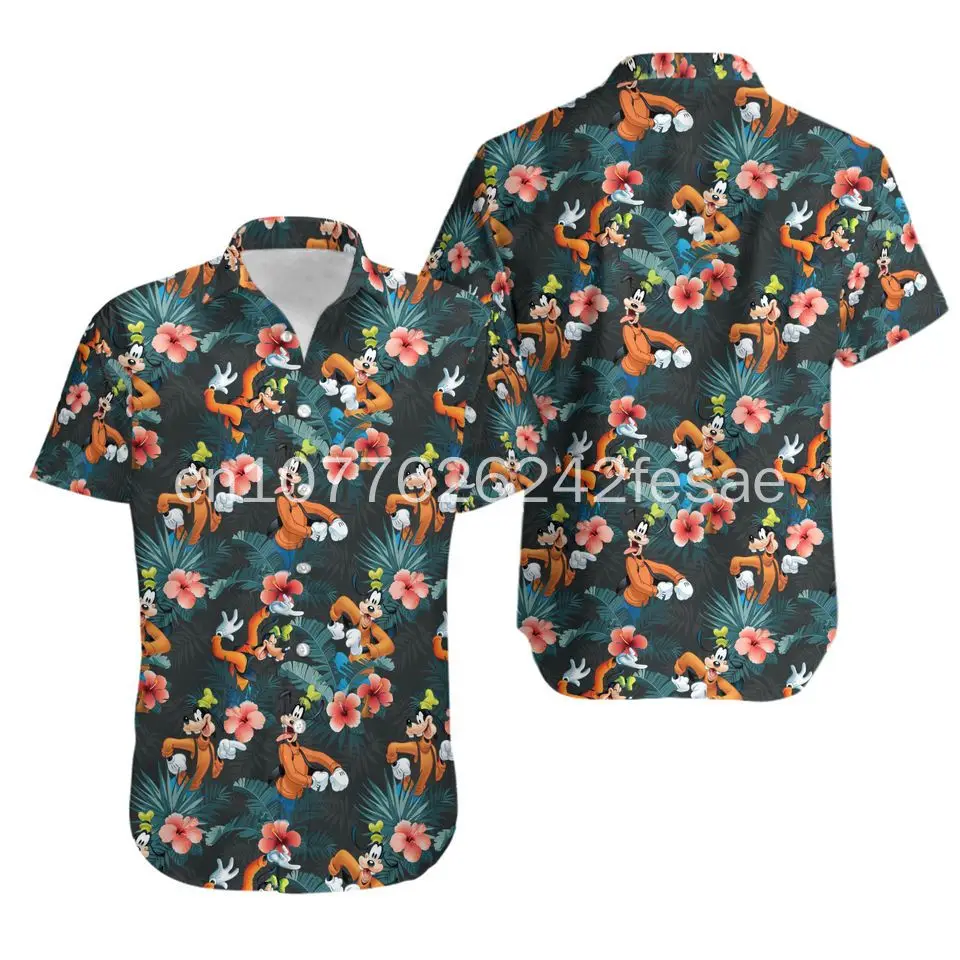 Disney Goofy Hawaiian Shirt Vintage Men\'s Button Down Shirt Disneyland Beach Hawaiian Shirt Disney Summer Short Sleeve Shirt