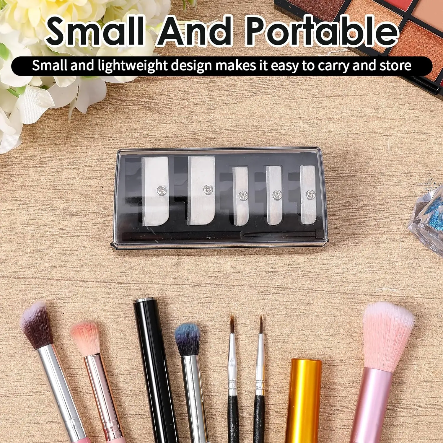 5-Hole Cosmetic Pencil Sharpener for Eyeliner, Eyebrow & Lip Liners - Compact with Lid view 5