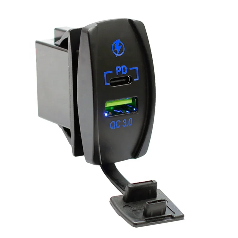 Rocker Style Waterproof PD USB Type C & QC3.0 Quick Charger Power Charging Socket Outlet Adapter for Marine Boat RV Boat