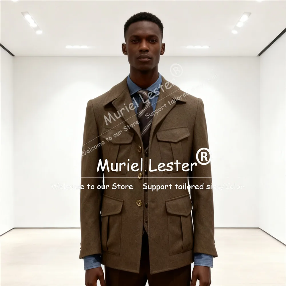 

Мужской твидовый костюм из смесовой шерсти, куртки в стиле сафари, однобортные пиджаки, винтажное деловое мужское пальто по индивидуальному заказу, праздничный наряд для жениха