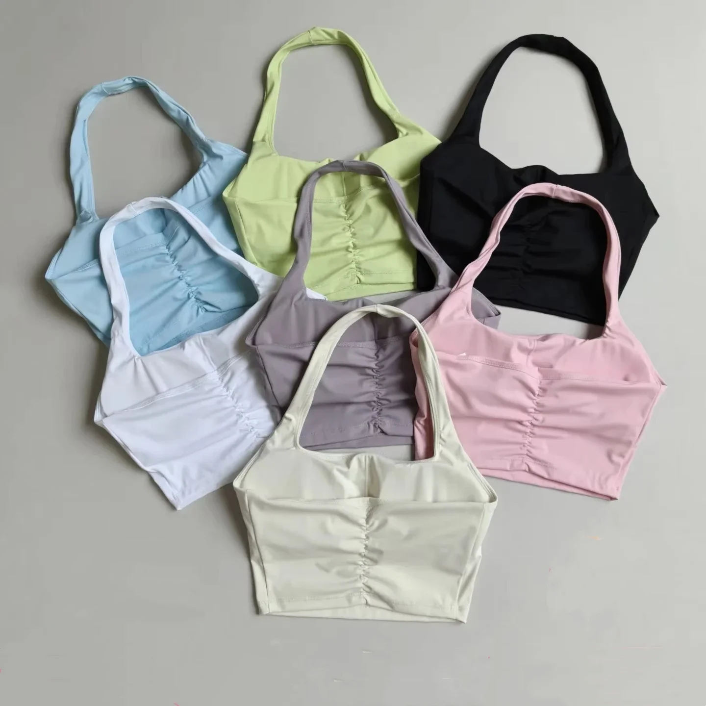 Women's Halter Neck Yoga Vest with Chest Pad Quick-Drying Breathable Sports Bra for Gym Training Running Fitness Pilates