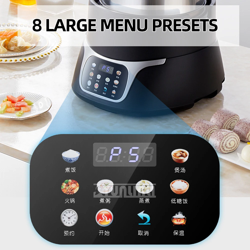 Fogão De Arroz Elétrico Portátil, Panela De Sopa, Multicooker, Máquina De Cozinhar Mingau, Smart Household, 5L