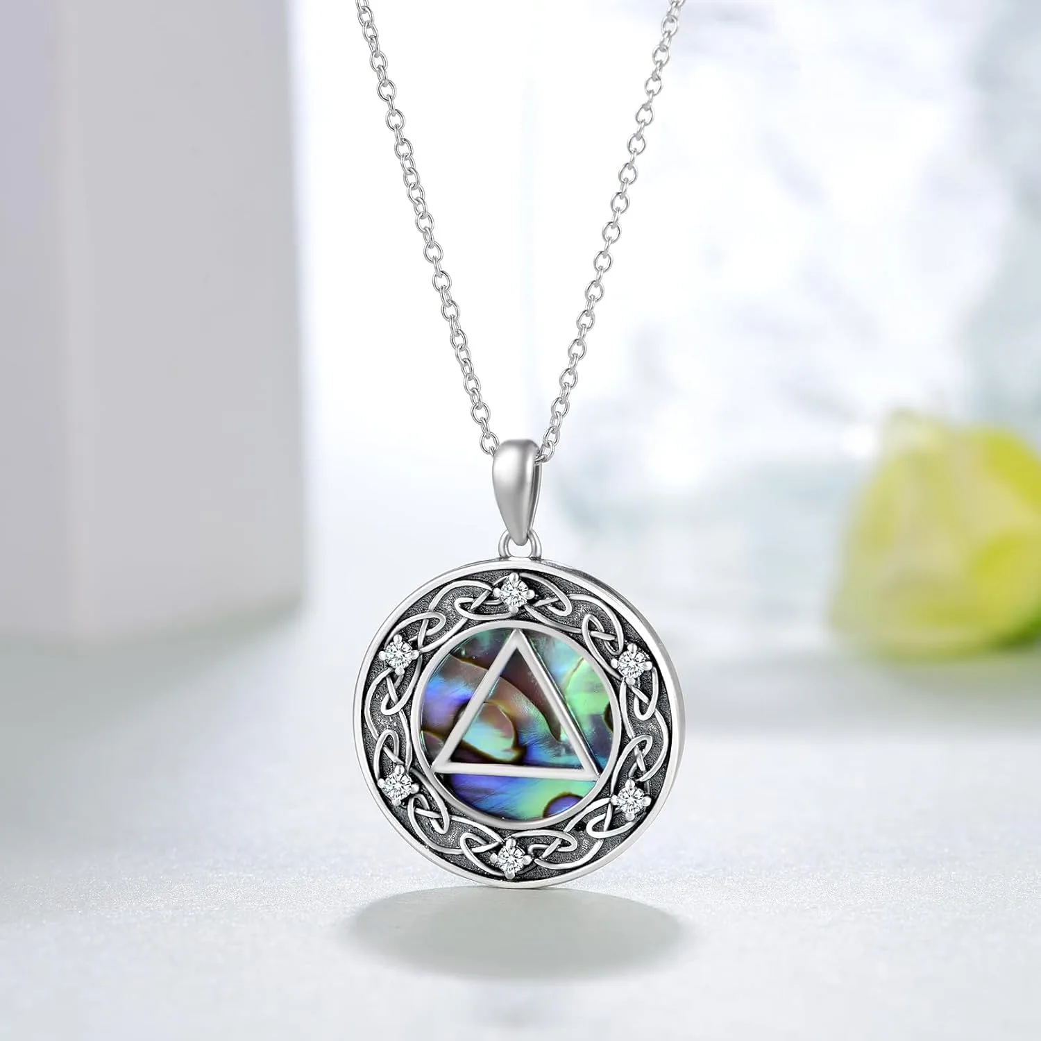 AA Sobriety Necklace Zinc Alloy Abalone Shell Celtic Knot Pendant Recovery Jewelry Gift for Women Alcoholics Anonymous Keepsakes