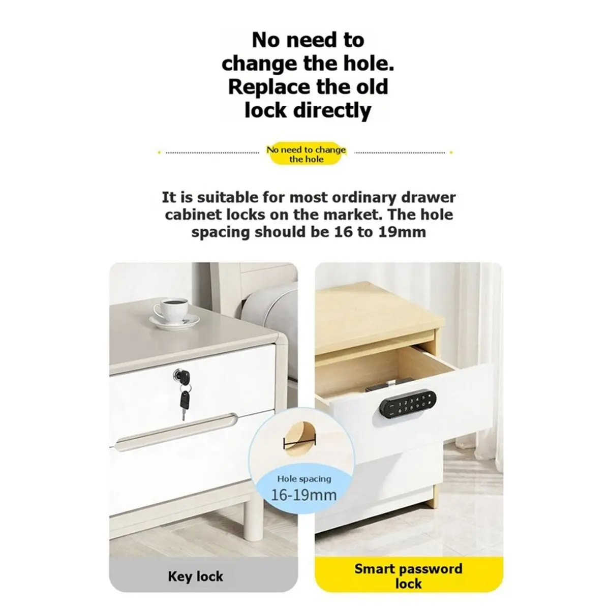 Touchscreen Electronic Cabinet Lock No Hole Drilling Drawer Lock Fingerprint Password Keyless Drawer Lock for Wardrobe