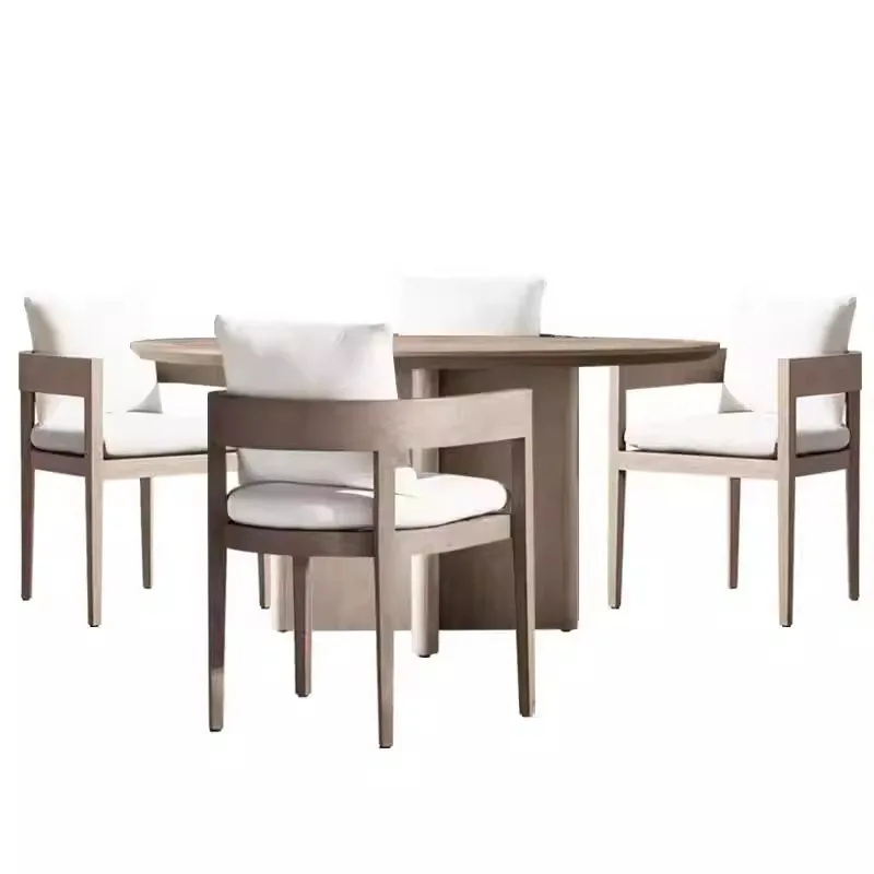 

Solid wood dining table and chairs outdoor courtyard preservative teak old villa garden outdoor leisure rattan solid wood dining