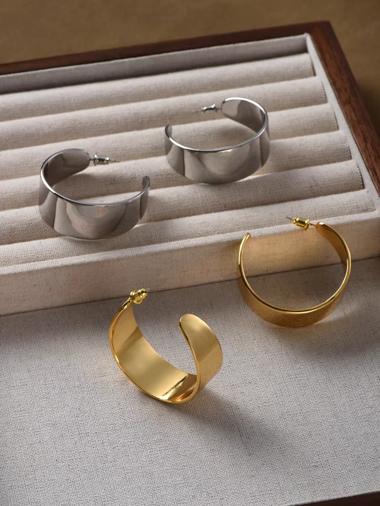 Brass With 18k Gold Big Hoop Earrings Women Jewelry Punk Designer Club Cocktail  Party Boho Japan Korean