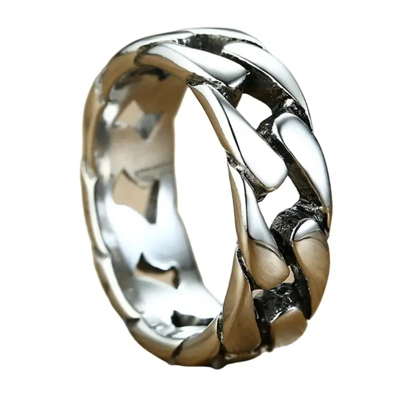 A52E Retro Motorcycle Chain Titaniums Rings Industrial Jewelry Accessory Portable Designs for Men and Women Special Gifts