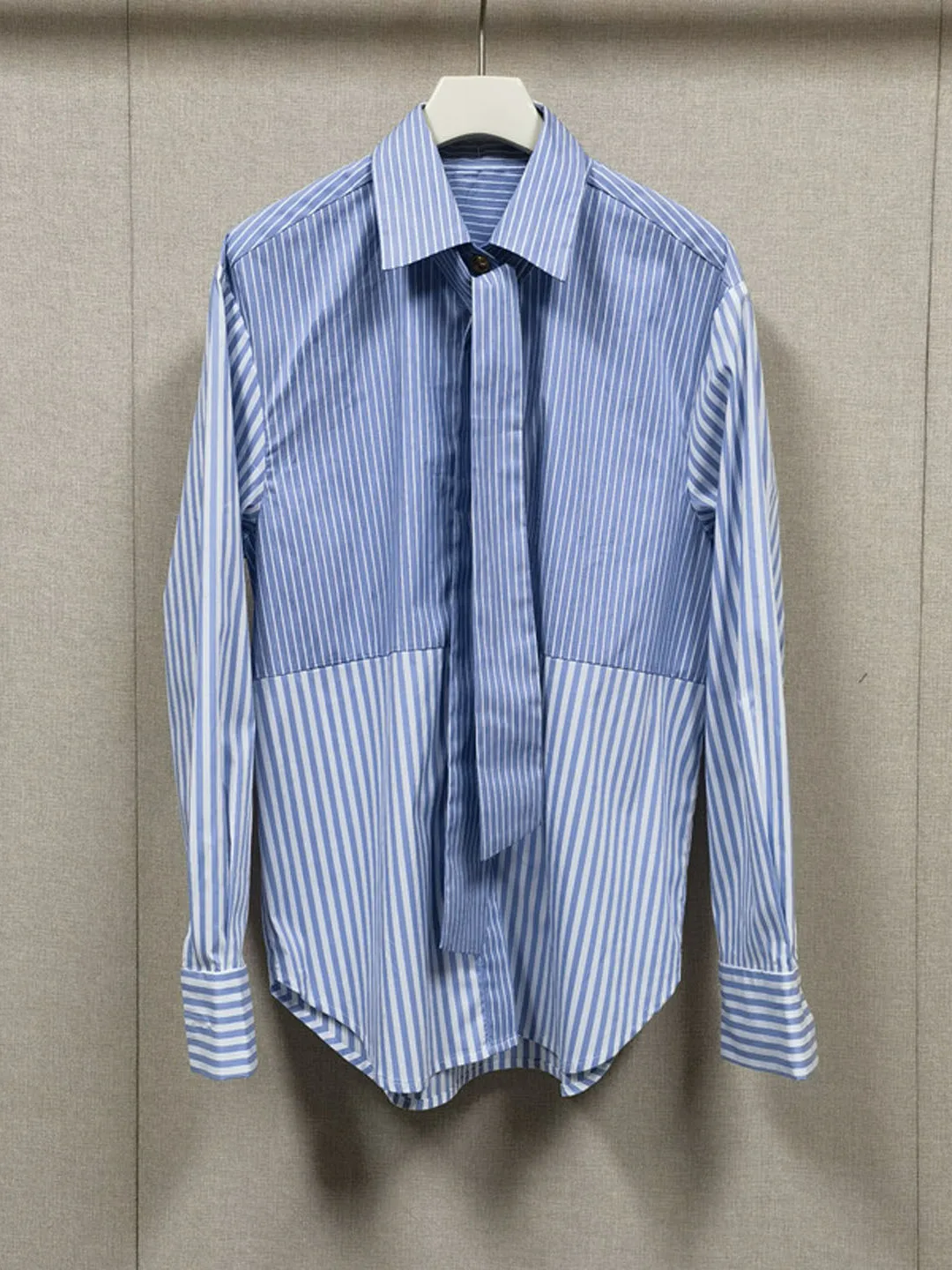 

Striped Color Blo Long Sve irt Loose Fit Button down Collar Design Commute Sle Cotton Blend Fabric Women's...