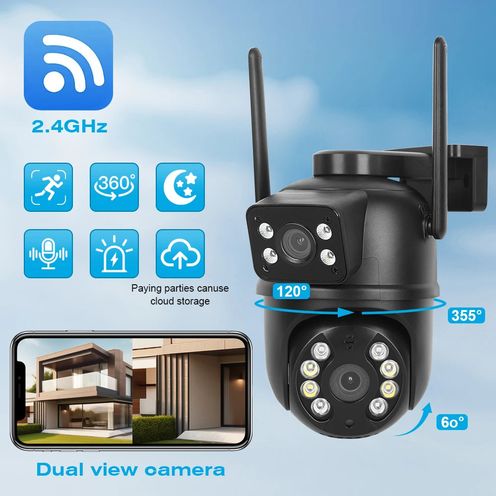 8MP 4K PTZ Wifi カメラ デュアルレンズ デュアルスクリーン AI 人体検出 ワイヤレス屋外 CCTV セキュリティ IP カメラ