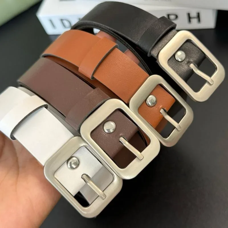 حزام خصر من جلد البولي يوريثان 102 سم للنساء - عرض 2.4 سم، إبزيم مربع فضي، مثالي لفستان وتصفيف الجينز