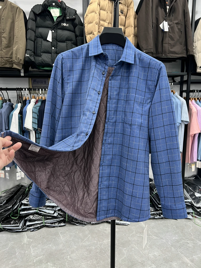 

Thiened Long Sve irt Tail Label Single Brued Casual Warm Dad Clothes Polyester Viscose Busin Casual Sle