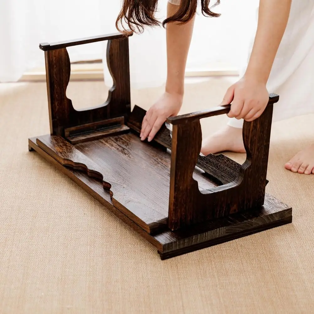 طاولة قهوة خشبية قابلة للطي على الطراز الياباني لمساحات المعيشة ومكتب السرير والتأمل واستخدام الكمبيوتر المحمول