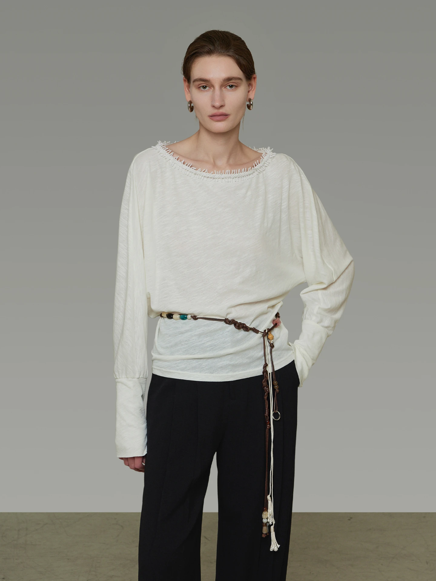 

Женский вязаный свитер с жемчужным воротником, весенний, с длинными рукавами, свободного кроя, удобный, хлопковый, повседневный, элегантный, в стиле lazy style