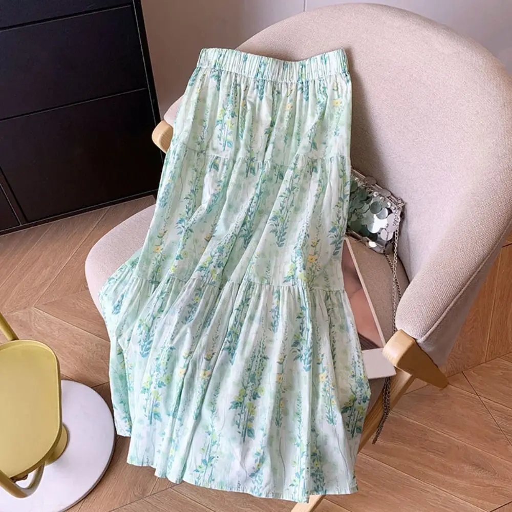 

Chic High Waist Floral Long Skirt Women Flower Patchwork High Waist Long Skirt Thin Ins Style A-line Tiered Skirt Girl