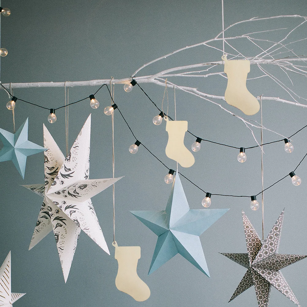 

10Pcs Socks Shape Wood Ornaments DIY Christmas Decoration Crafts Unfinished Wooden Cutouts for Holiday Tree Decor