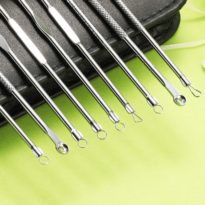 9 STKS Comedondrukker Kit Roestvrijstalen Pore Cleaner Tools voor thuisgebruik Veilige gezichtsverzorgingsset