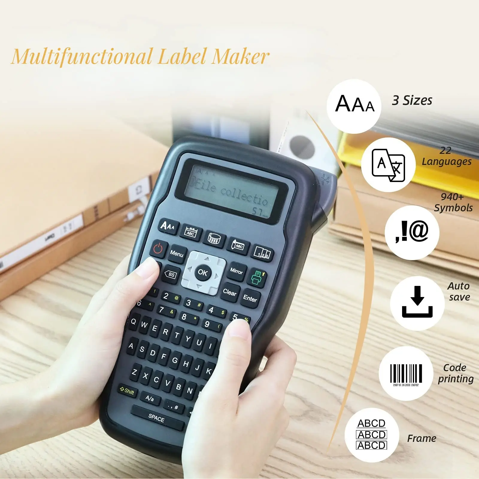 E1000 Handheld Label Machine Industrial Label Maker with QWERTY Keyboard Portable Machince for Brother TZe-231 Label Tape