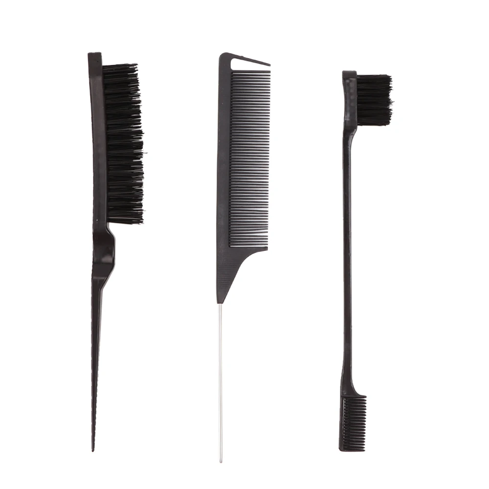 Nunify brosse à poils pour perruques avant en dentelle et cheveux noirs peigne à queue de Rat rose brosse à bord Double face 3 pièces ensemble de brosses à cheveux pour Salon