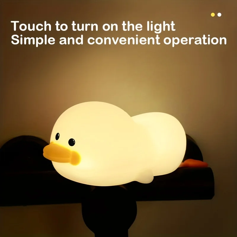 Silicone Duck Night Light para Crianças, USB Recarregável, Escurecimento Lâmpada de Toque, Decoração Animal Dos Desenhos Animados, Presente com Temporizador