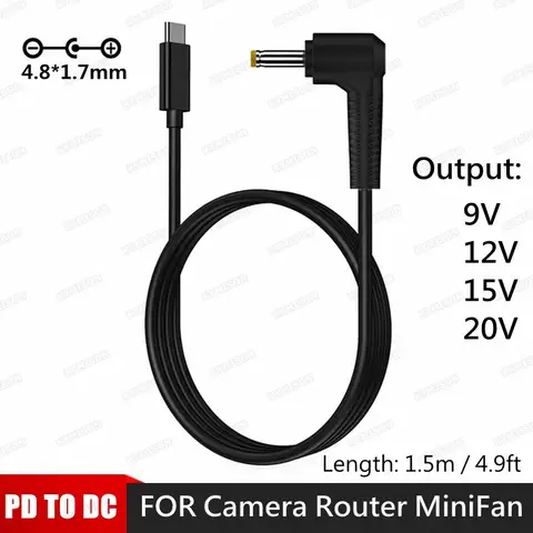 USB C PD to DC 4.8x1.7mm 전원 커넥터, 범용 9V 12V C 타입 to DC 잭 플러그 충전 어댑터 컨버터, 라우터 태블릿 PD용
