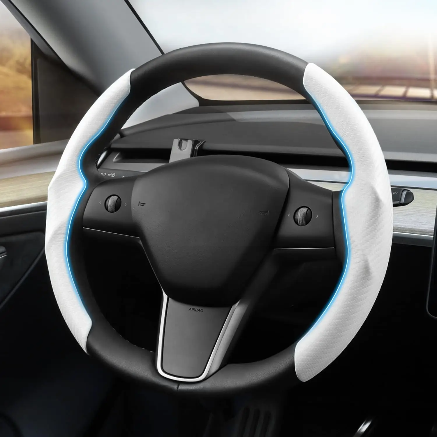 

Custom-Fit Steering Wheel Cover For Tesla Model Y Model 3 Carbon Fiber Steering Wheel Cover Non-Slip Breathable Durable 38CM