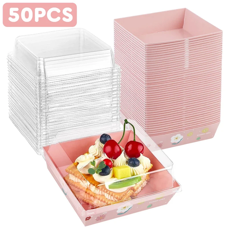 50pcs Cake Dessert Donut Box with Clear Lids Cookie Bakery Sandwich Packing Box Wedding Birthday Party Christmas Home Supply