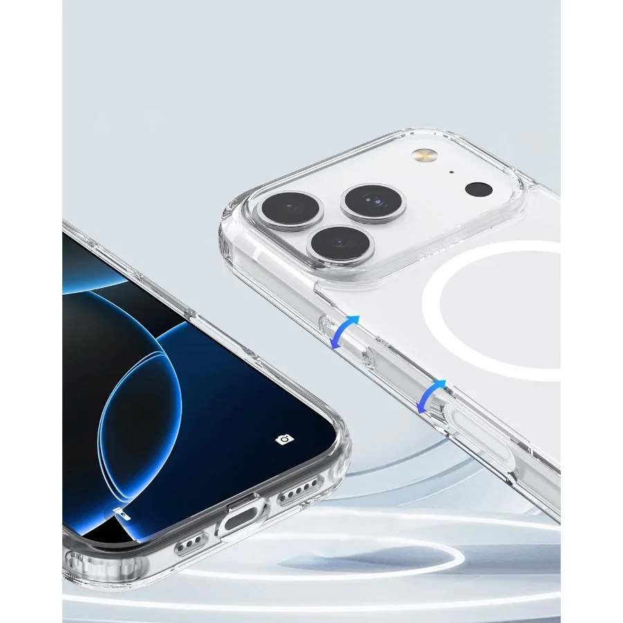 Capa projetada diamante transparente para telefone 17 Pro, compatível com MagSafe, proteção de grau militar à prova de choque, nunca amarela