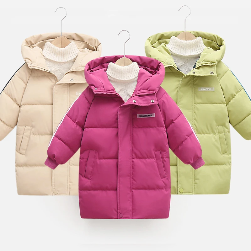 Kids Parka Thicken Warm Long Jackets Toddler Kids Outerwear Outwear Clothes Solid color Winter Down Cotton Children\'s 3-10Y