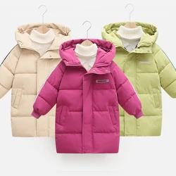 Kids Parka Thicken Warm Long Jackets Toddler Kids Outerwear Outwear Clothes Solid color Winter Down Cotton Children's 3-10Y