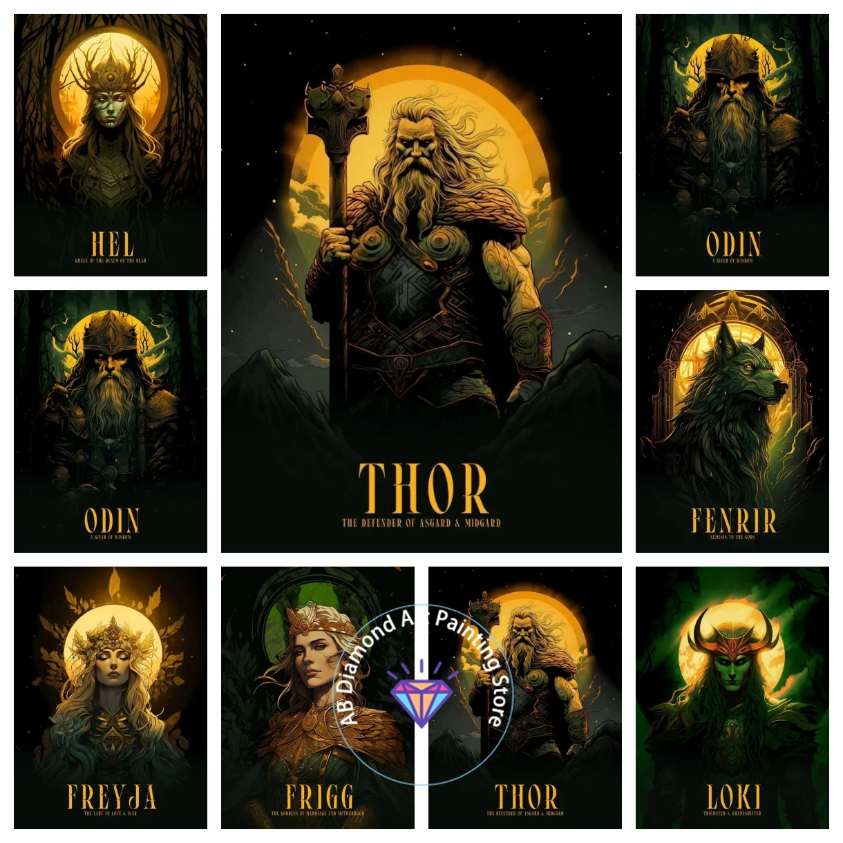 

AB Diamond Painting Kit Norse Gods Poster Freyja Loki Thor Odin Frigg Embroidery Mosaic Cross Stitch Home Decor Children's Gift