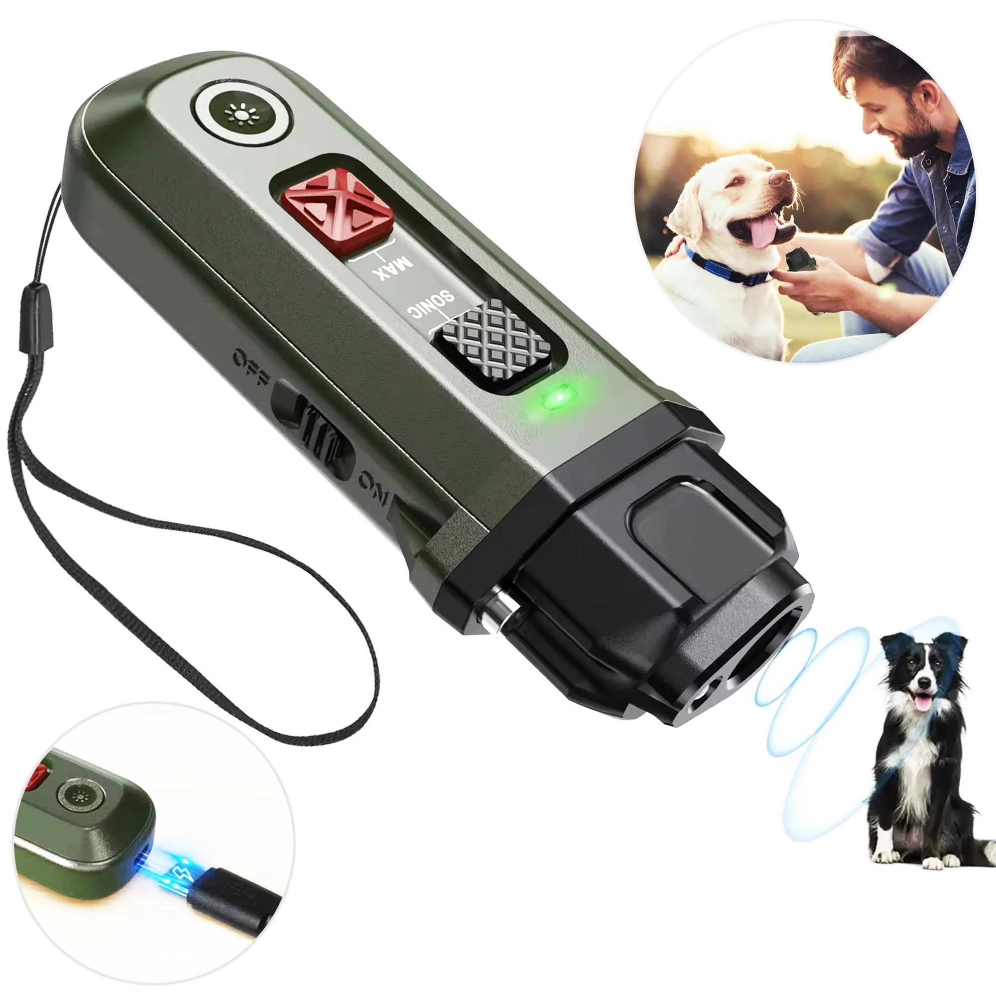 

2 in 1 Ultrasonic Dog Repeller Pet Waterproof Anti Barking Dog W/ Flash Lights Rechargeable Extra Long Standby for Dogs Supplies