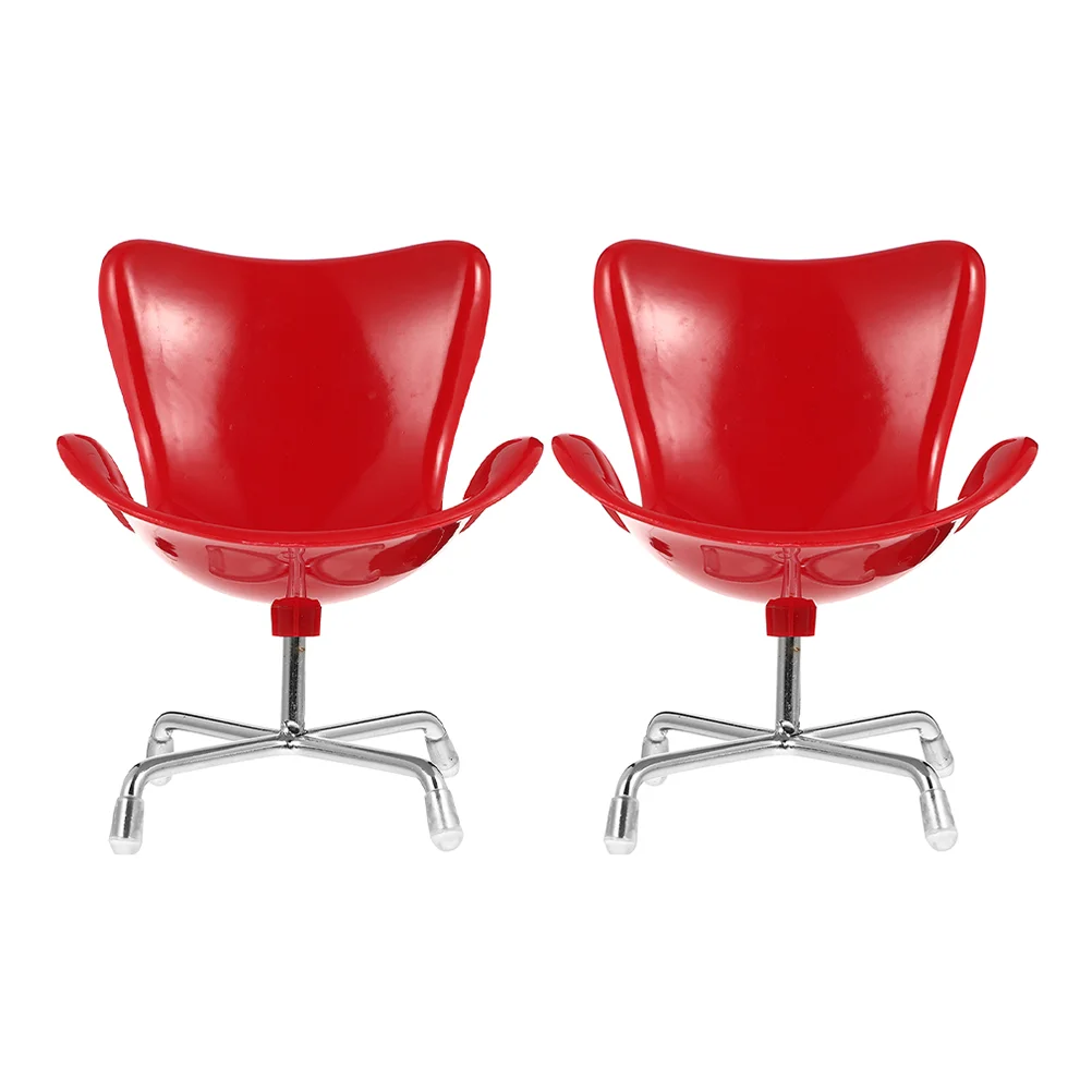 2 Pcs Toy House Egg Chair Armchair Miniature Decoration Folding Backrest Swivel Red Office