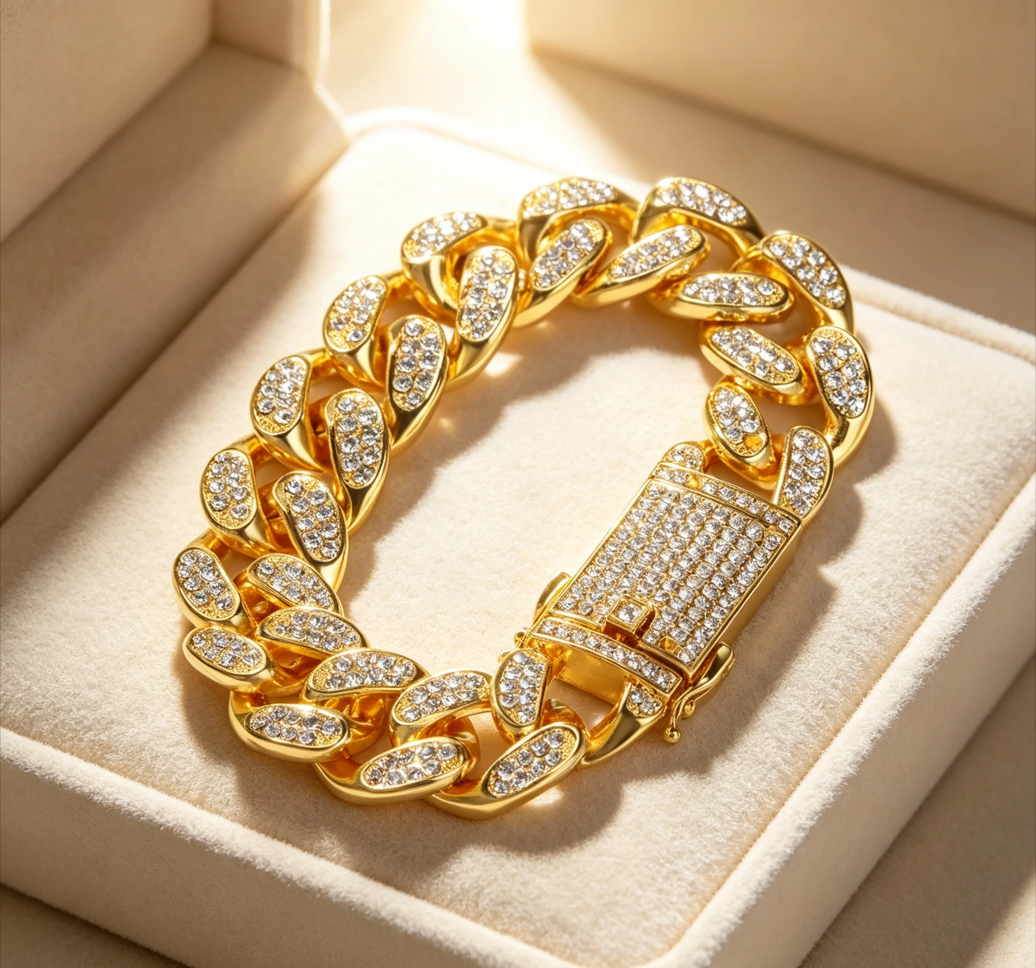 real gold 20mm Full Diamond Men's Miami Cuban Chain Necklace bracelet Giving gifts for friends