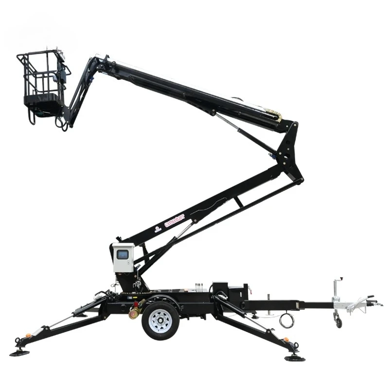 Producto personalizado Plataforma de pluma telescópica eléctrica de 12m, 14m y 16m, elevación Personal certificada, carga de 230kg para trabajo aéreo de sitio estrecho