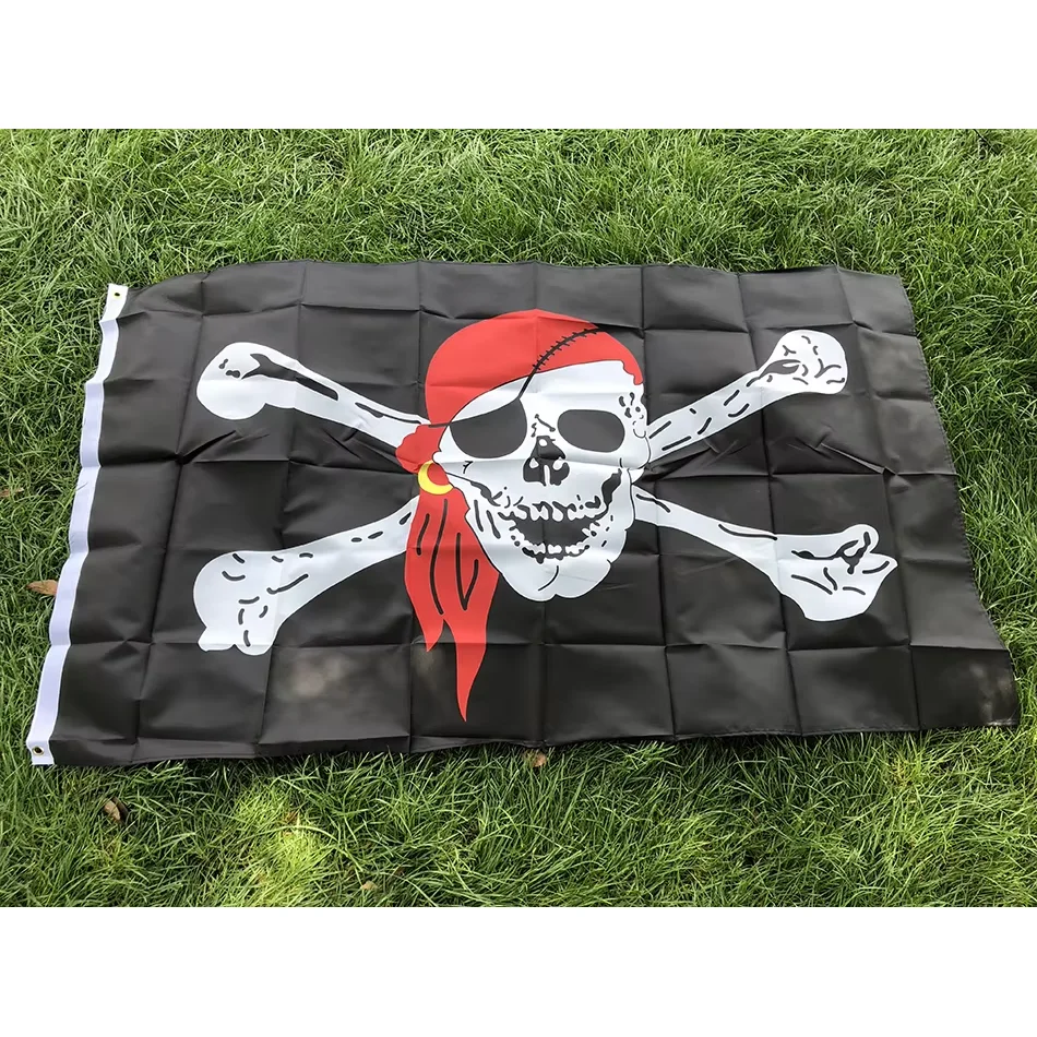 Bandera Sky Jolly Roger calavera y huesos poliéster decoración - imagen 2