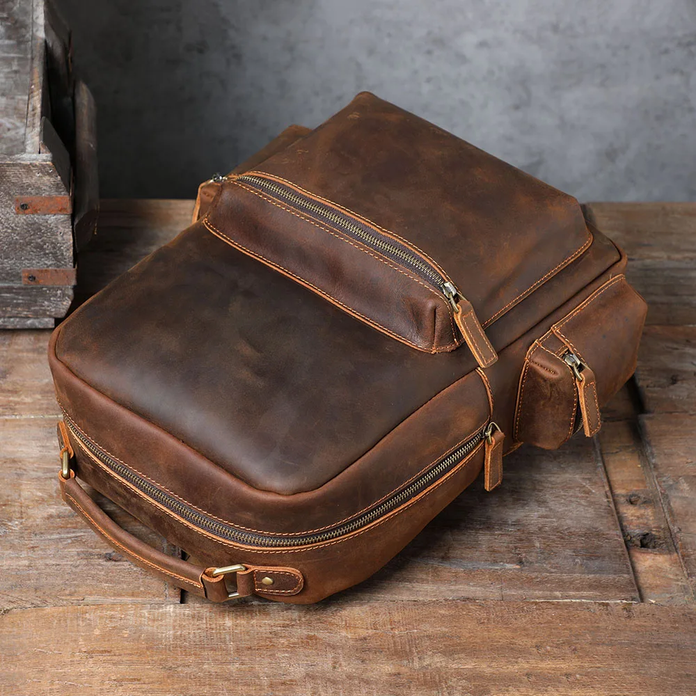 S.WORKER Vintage Echtleder-Rucksack für Herren, Große Laptop-Schultertasche aus Rindsleder, Klassische Vintage Crazy Horse Schultasche für Reisen – Detail 11