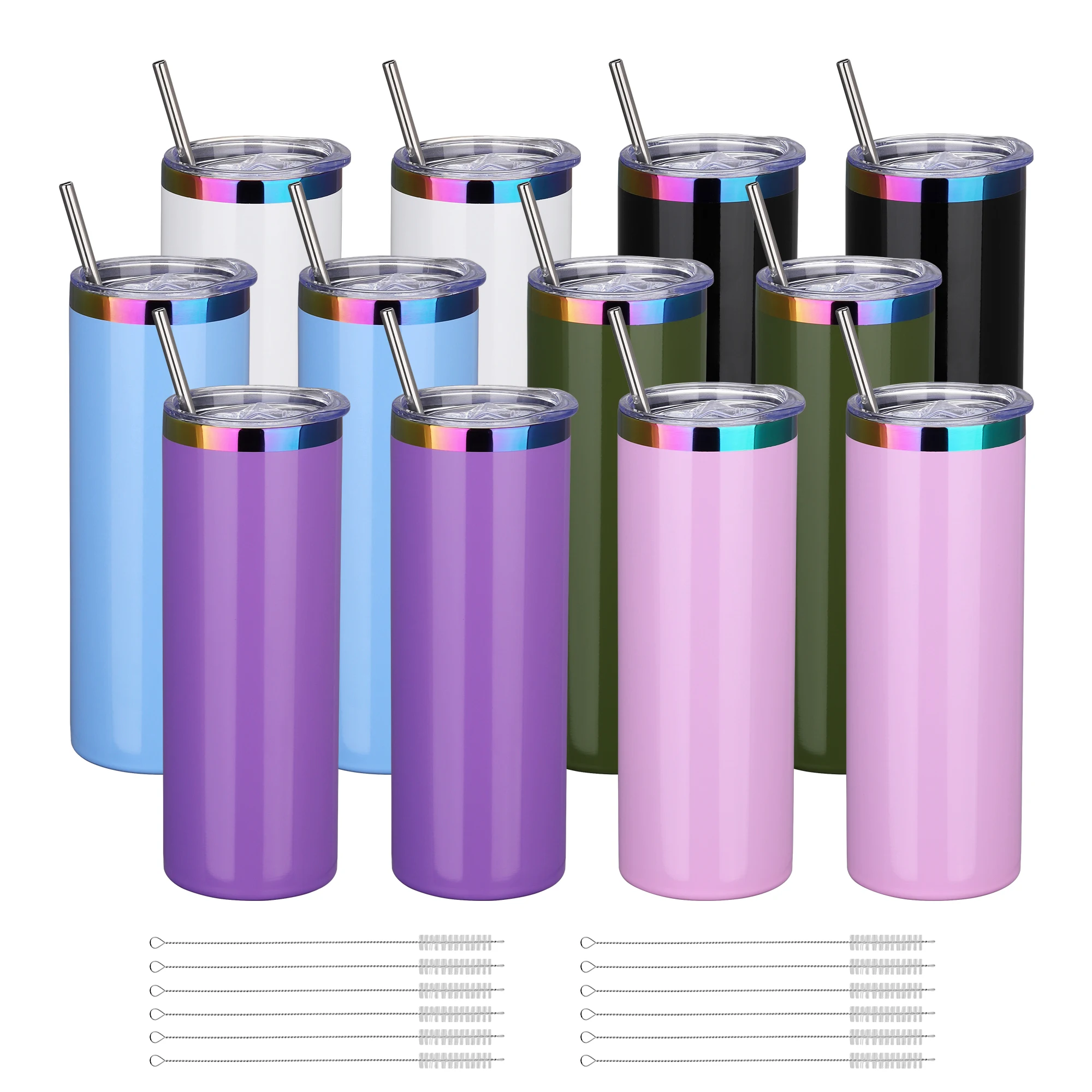 

12 упаковок, 20 унций, узкие стаканы из нержавеющей стали с радужным покрытием, оптом, для лазерной гравировки, дорожки на открытом воздухе (разноцветный выбор)