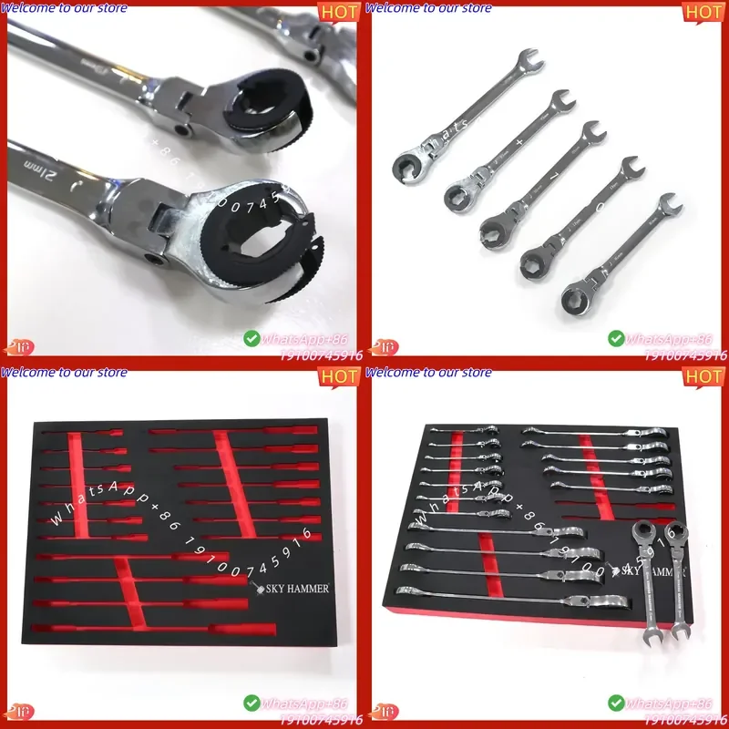 CE Certificate 18PCS Oil Pile Wrench Adjustable Ratchet Wrench in EVA Foam Tray for Auto Repair Tool Cabinet Flexible Storage