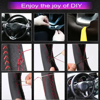 Zakázkový černý potah volantu z mikrovlákna pro Mercedes Benz A45 AMG W176 C63 W204 CLA C117 CLS S-Model 2011-2016 8 nejlepší prodej Kryt volantu W204 - №1