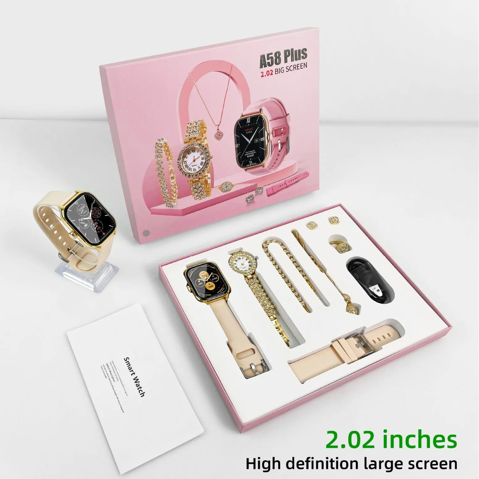 Simple Smart Watch Full of Crystals Hot Rose Gold Quartz Steel Belt Watch Bracelet Fashion Set