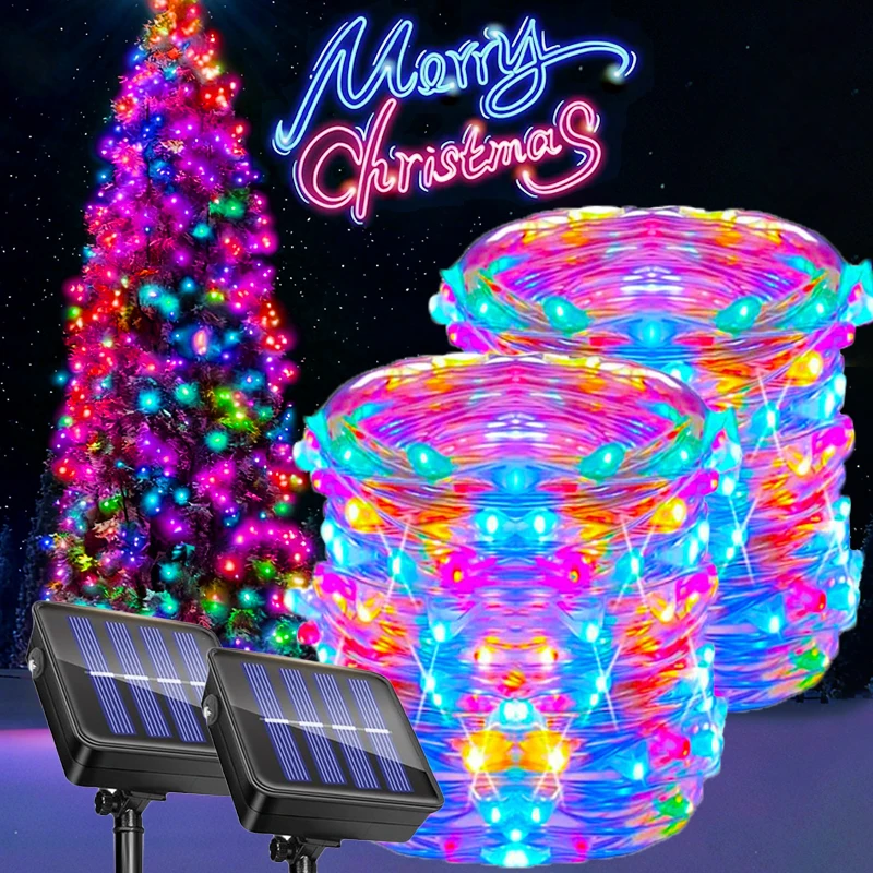 Christmas LED Fairy Lights Solar Power Outdoor Waterproof 8 Modes Solar String Lights for Garden Patio Street Tree Xmas Decor