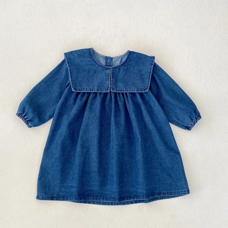 Autumn new 0-3 year old baby clothes girl baby denim clothes sisters clothes cute wear large lapel dress