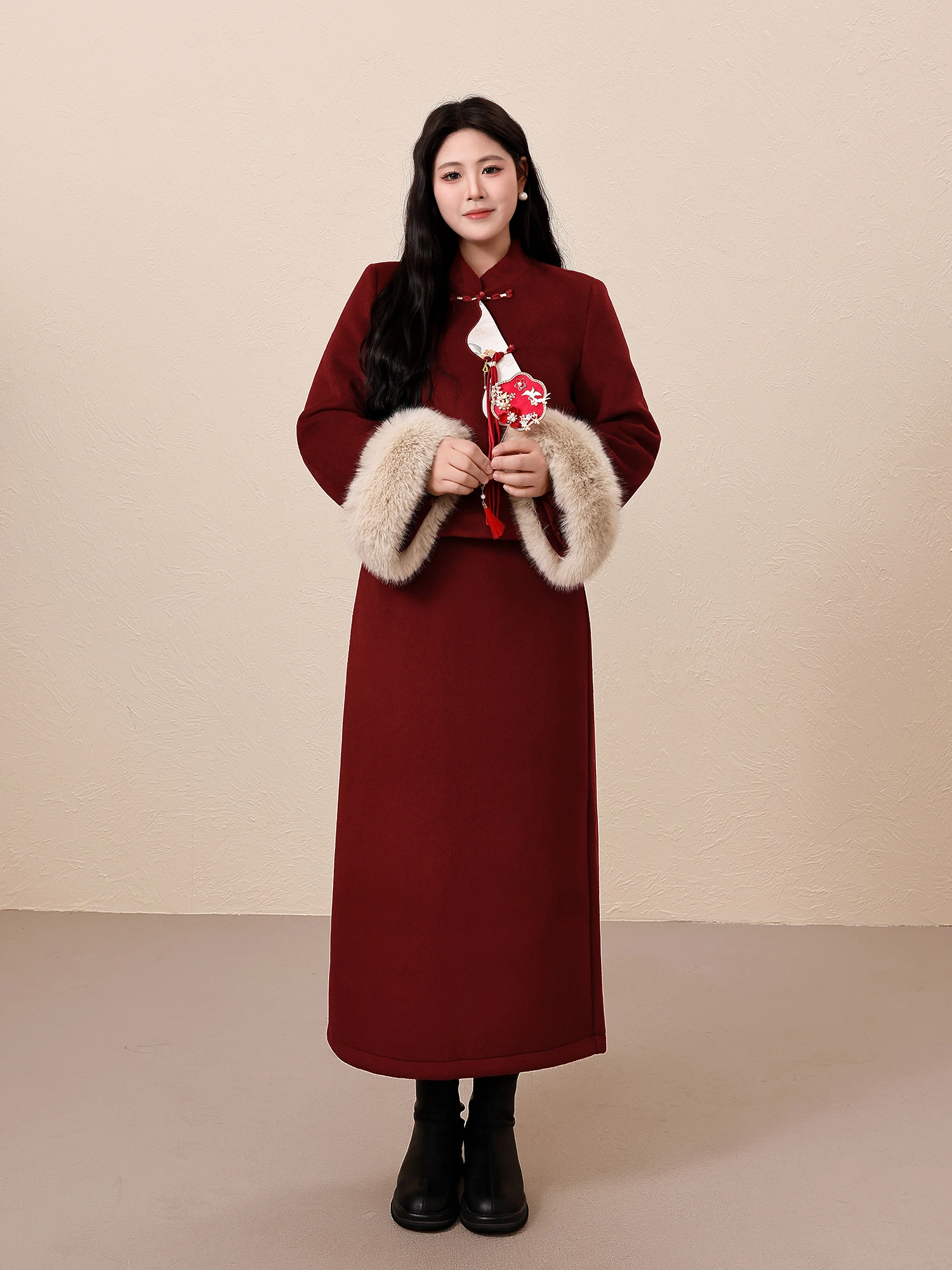 

Осенне-зимний женский модный комплект больших размеров: вышитая куртка и юбка с пуговицами, теплый хлопковый, прямого кроя