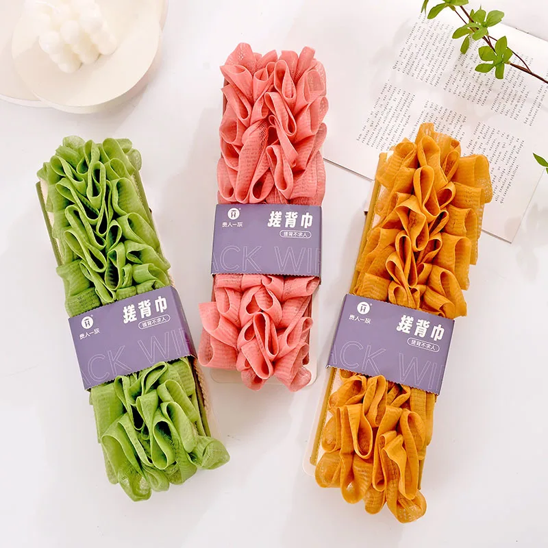 2 in 1 Double Side Bath Towel Exfoliating Back Scrubber Bath Belt Towel Deep Clean Body Cleaning Washcloth Rear Scrub Bath Tools