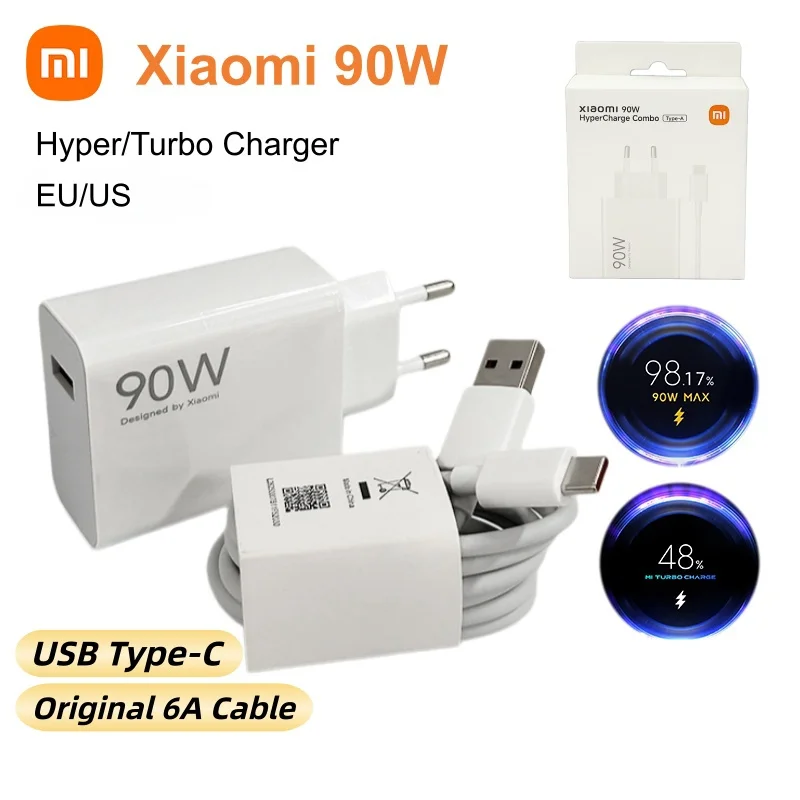 Xiaomi Charger 90W Original Fast Charging USB Charger 6A Type C Data Cable Wall Adapter for Xiaomi 17 15 14 Ultra SAMSUNG iphone
