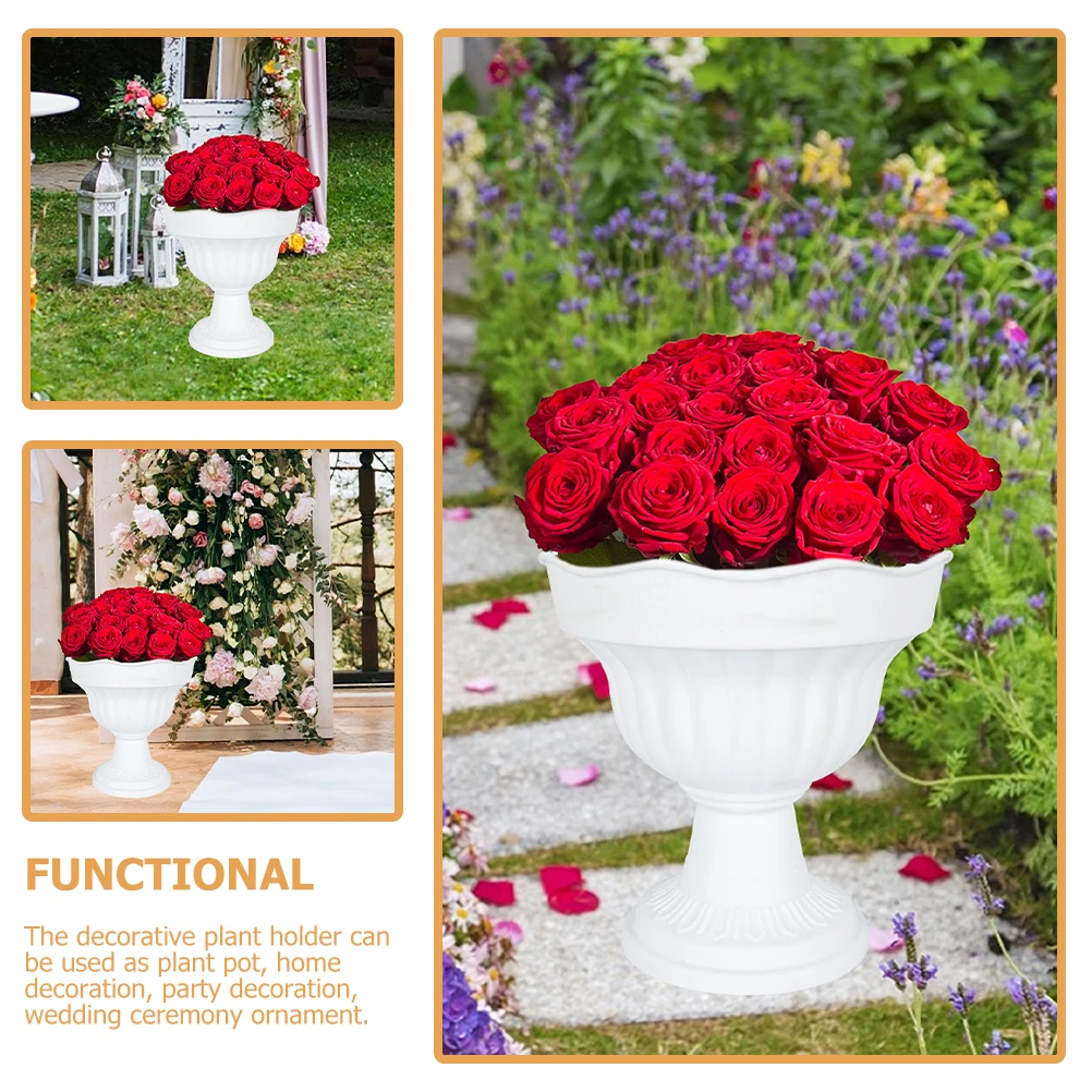 

2Pcs White Roman Flower Pots Vintage Design Lightweight Garden Planter Outdoor Front Porch Decor Plant Container