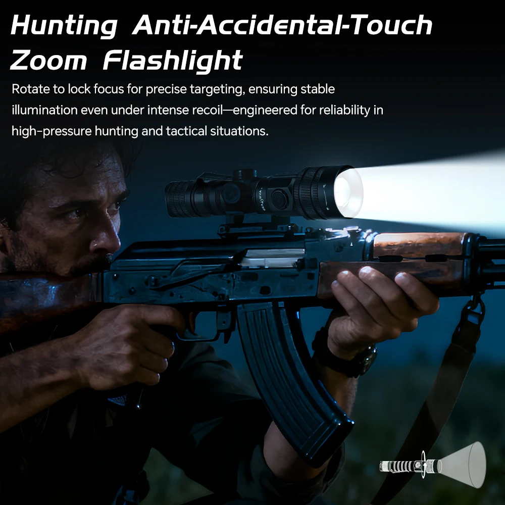 SKYRAY SK35 1430 لومن مصباح يدوي تكتيكي 18650 مصباح صيد محمول تكبير دوار USB C شعلة قابلة لإعادة الشحن مع مفتاح مزدوج
