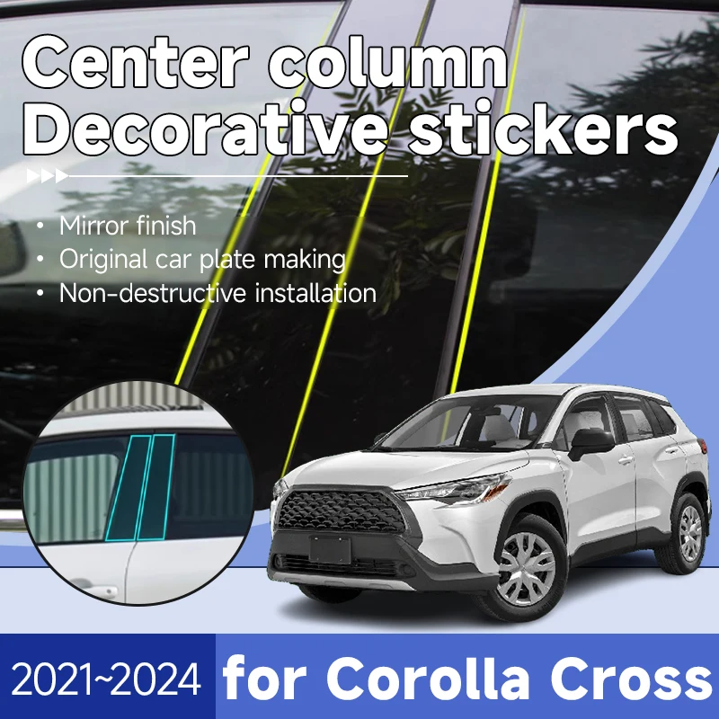 Car Center Pillar Decoration for Toyota Corolla Cross XG10 2021~2024 Frontlander Hybrid Z HEV GR Posts Sticker Decal Accessories